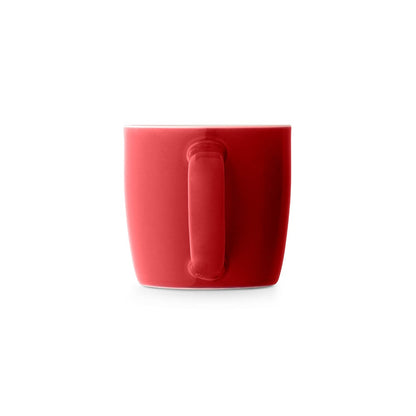 COMANDER promotional mug in red (detail view) with custom logo branding