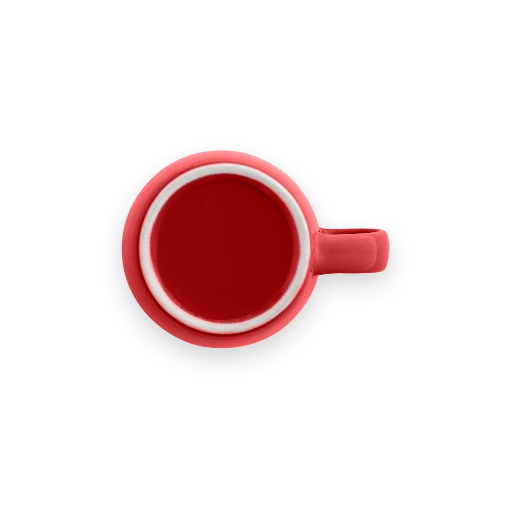 COMANDER promotional mug in red (detail view) with custom logo branding