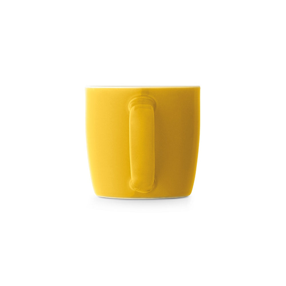 COMANDER promotional mug in yellow (detail view) with custom logo branding