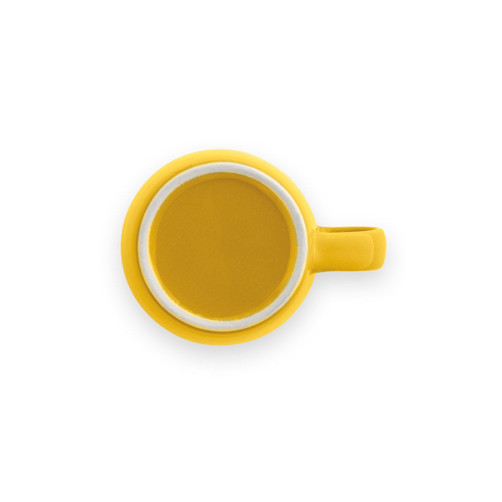 COMANDER promotional mug in yellow (detail view) with custom logo branding