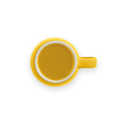 COMANDER promotional mug in yellow (detail view) with custom logo branding