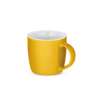 COMANDER promotional mug in yellow with custom logo branding