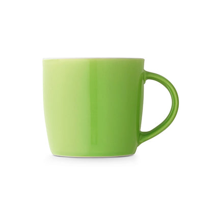 COMANDER promotional mug in light green (detail view) with custom logo branding