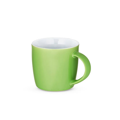 COMANDER promotional mug in light green with custom logo branding