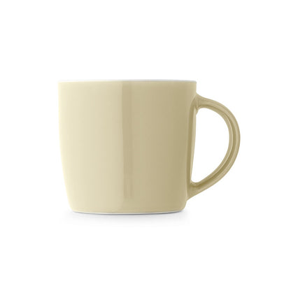 COMANDER promotional mug in beige (detail view) with custom logo branding