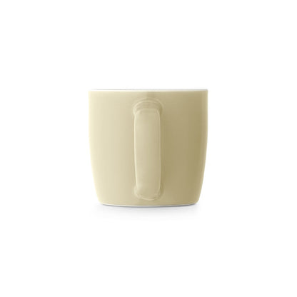 COMANDER promotional mug in beige (detail view) with custom logo branding