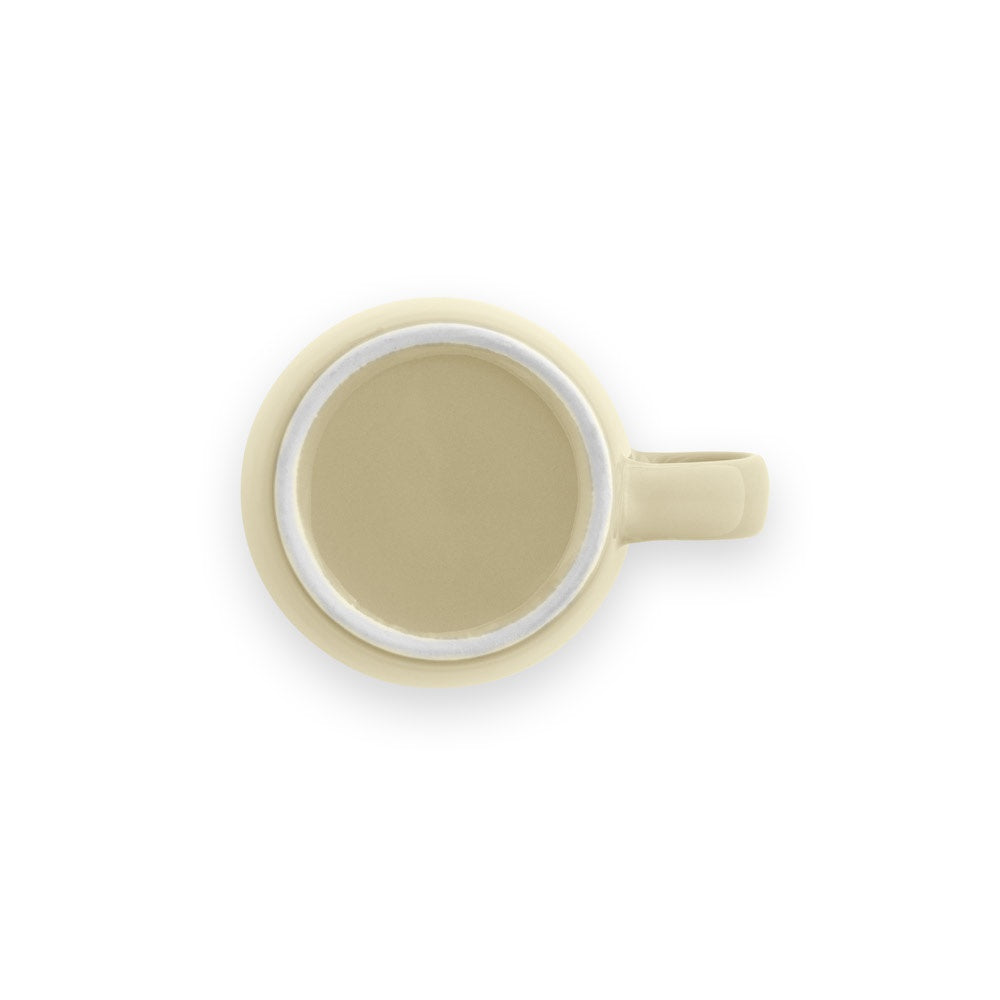COMANDER promotional mug in beige (detail view) with custom logo branding