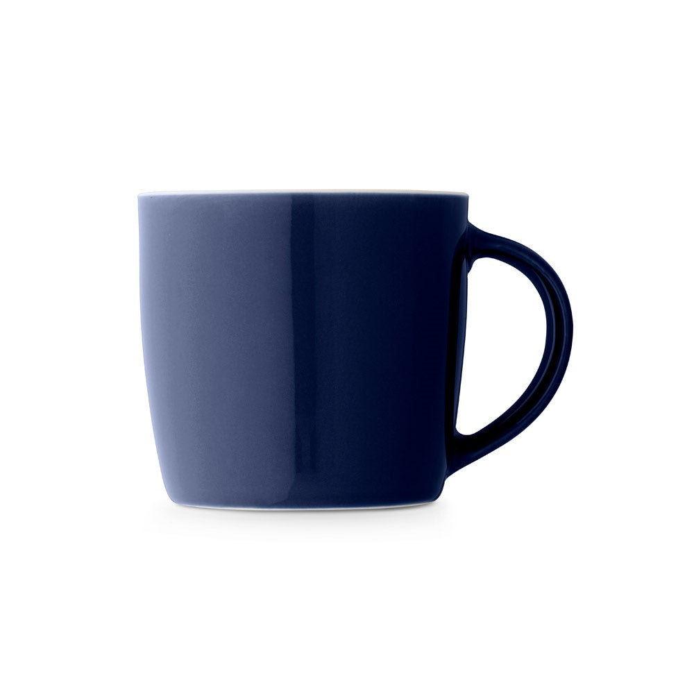 COMANDER promotional mug in navy blue (detail view) with custom logo branding