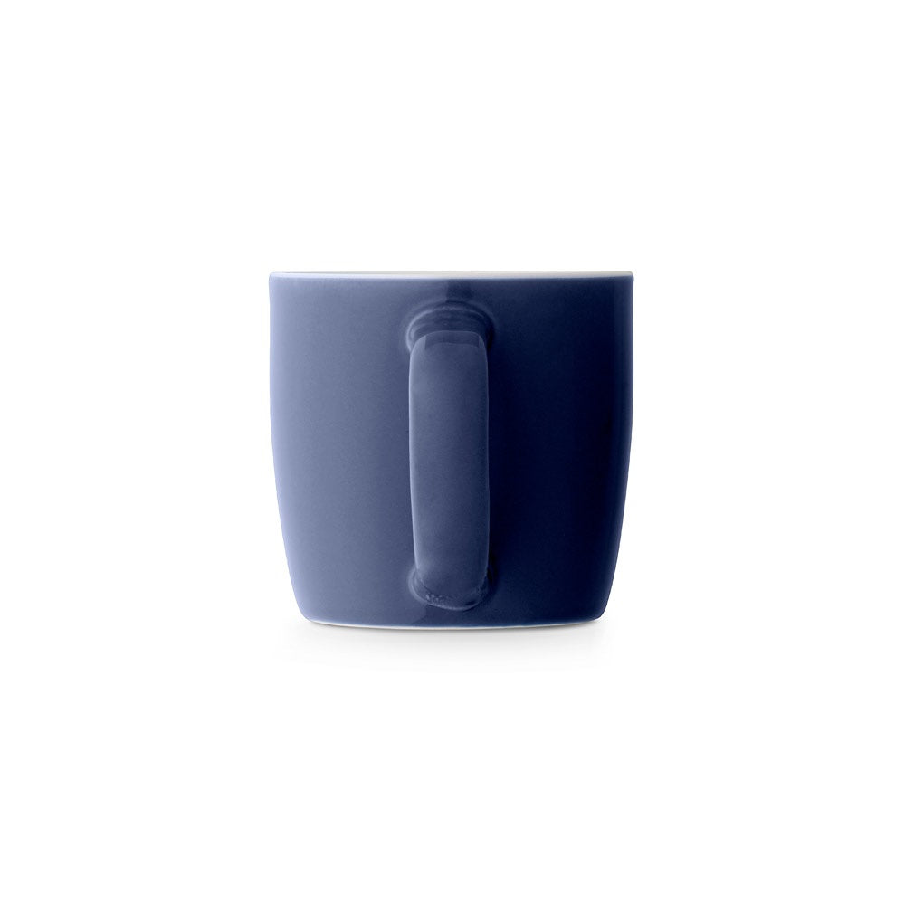 COMANDER promotional mug in navy blue (detail view) with custom logo branding