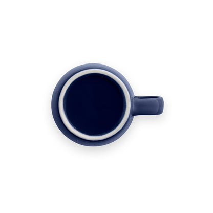 COMANDER promotional mug in navy blue (detail view) with custom logo branding