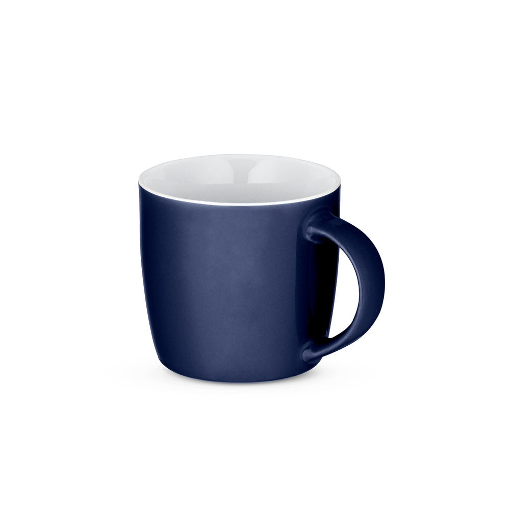 COMANDER promotional mug in navy blue with custom logo branding