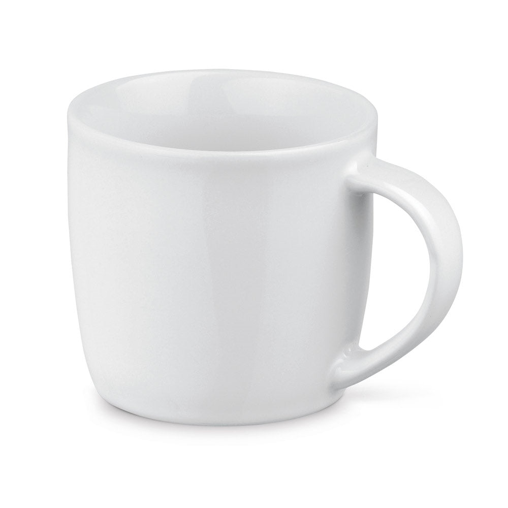 AVOINE promotional mug in white with custom logo branding