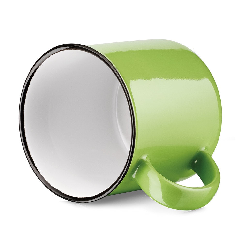 VERNON promotional mug in light green (detail view) with custom logo branding