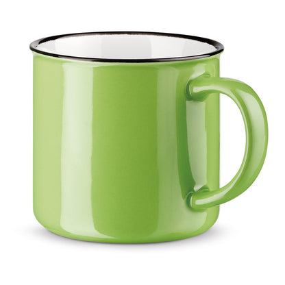VERNON promotional mug in light green with custom logo branding