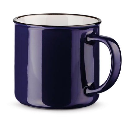VERNON promotional mug in navy blue with custom logo branding