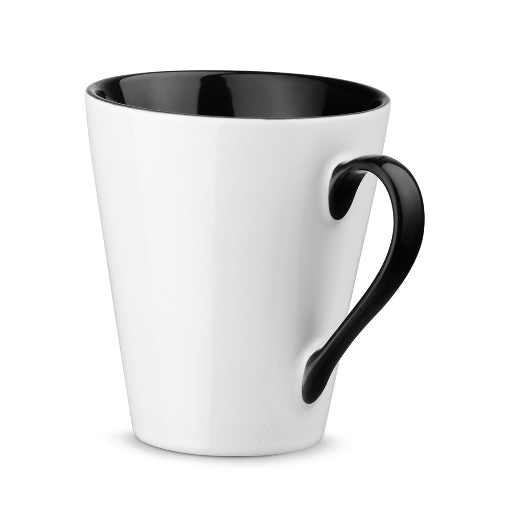 COLBY promotional mug in black with custom logo branding