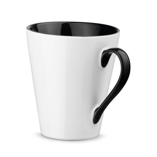 COLBY promotional mug in black with custom logo branding