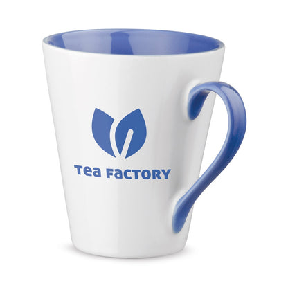 COLBY promotional mug in blue with custom logo branding