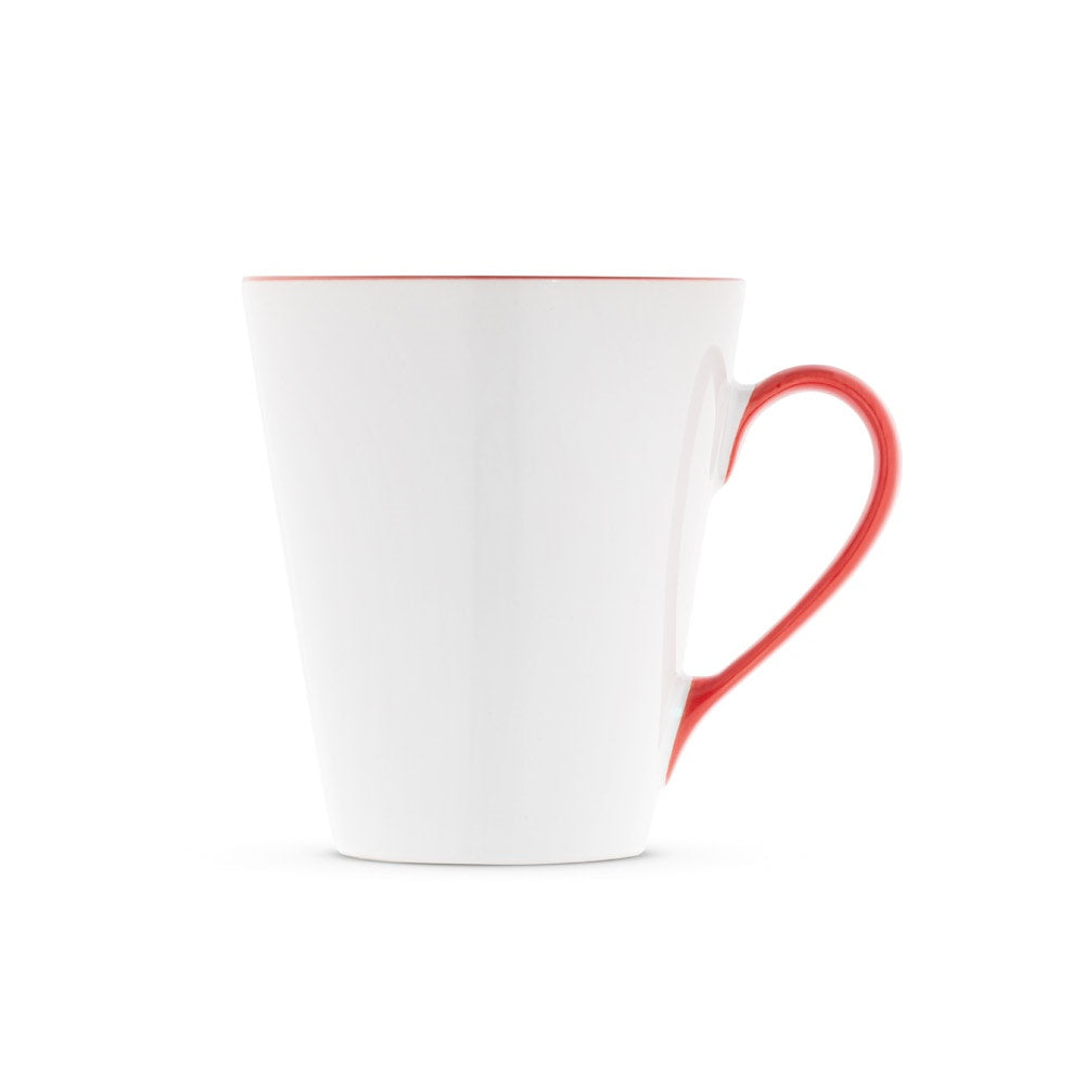 COLBY promotional mug in red (detail view) with custom logo branding