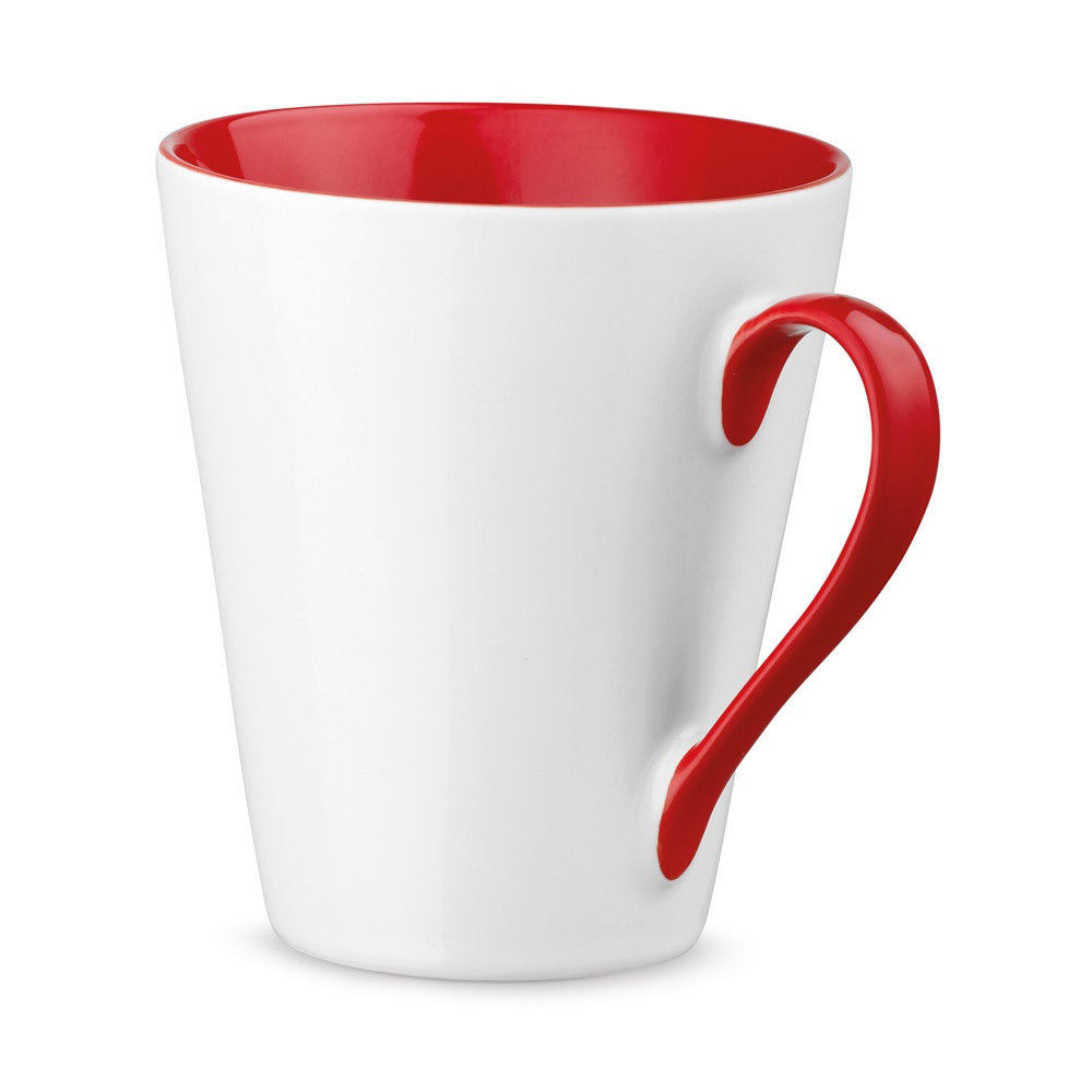 COLBY promotional mug in red with custom logo branding