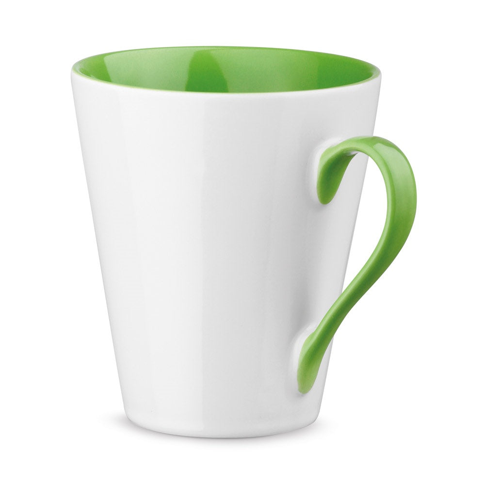 COLBY promotional mug in light green with custom logo branding