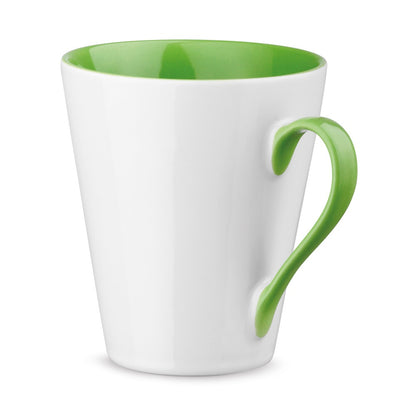 COLBY promotional mug in light green with custom logo branding