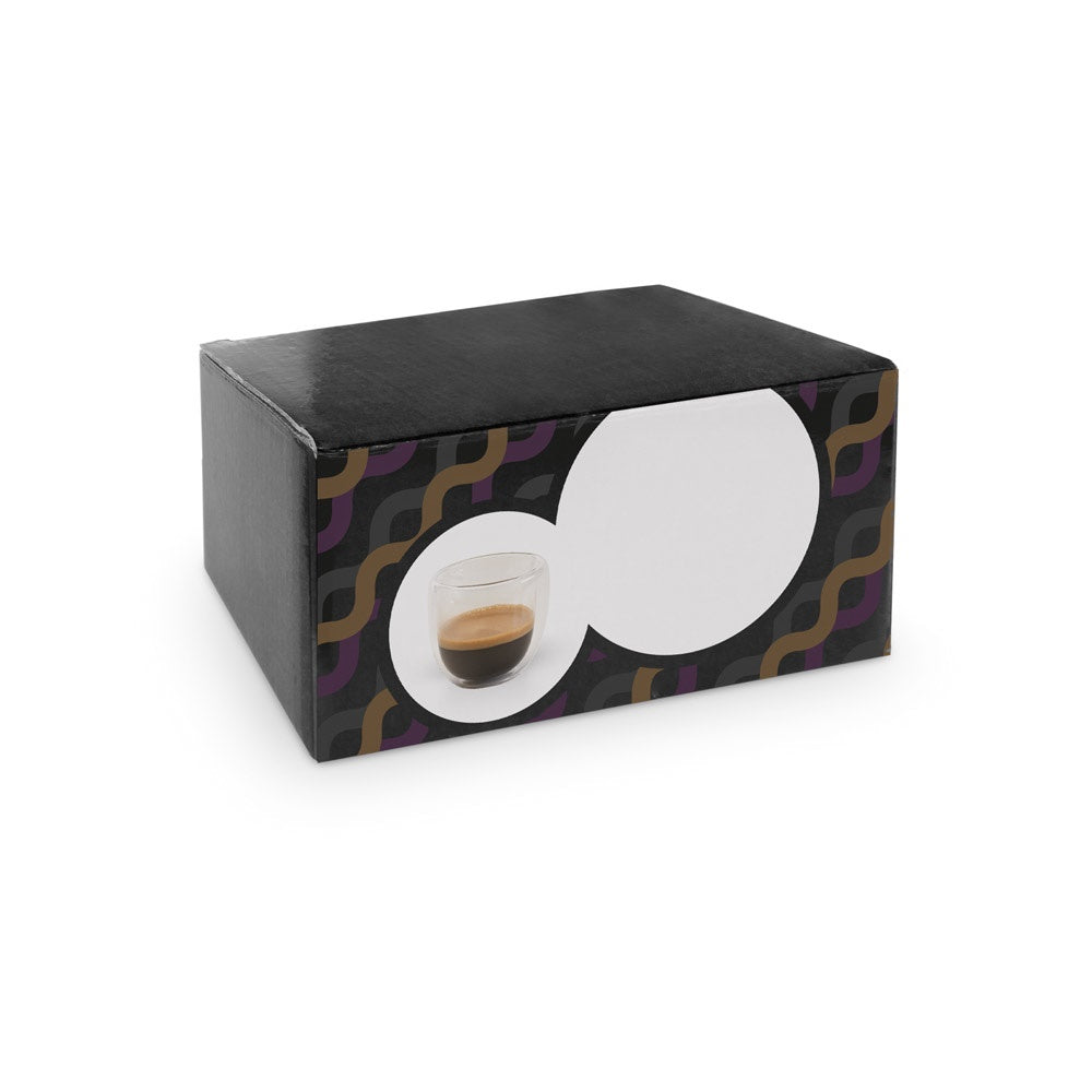 EXPRESSO promotional cup set in transparent (gift box packaging) with custom logo branding