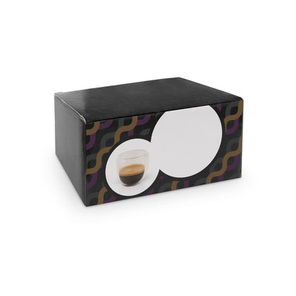 EXPRESSO promotional cup set in transparent (gift box packaging) with custom logo branding