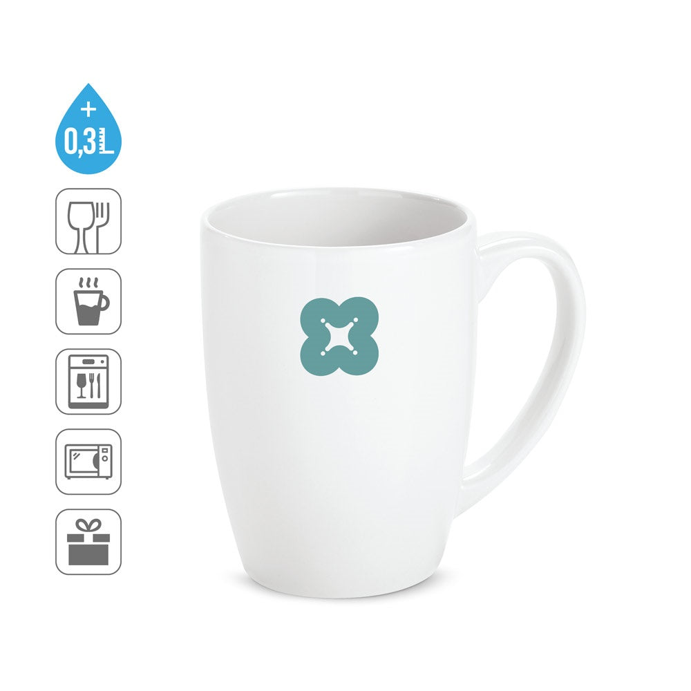 MATCHA promotional mug (complete set view) with custom logo branding
