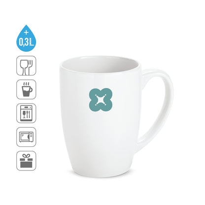 MATCHA promotional mug (complete set view) with custom logo branding