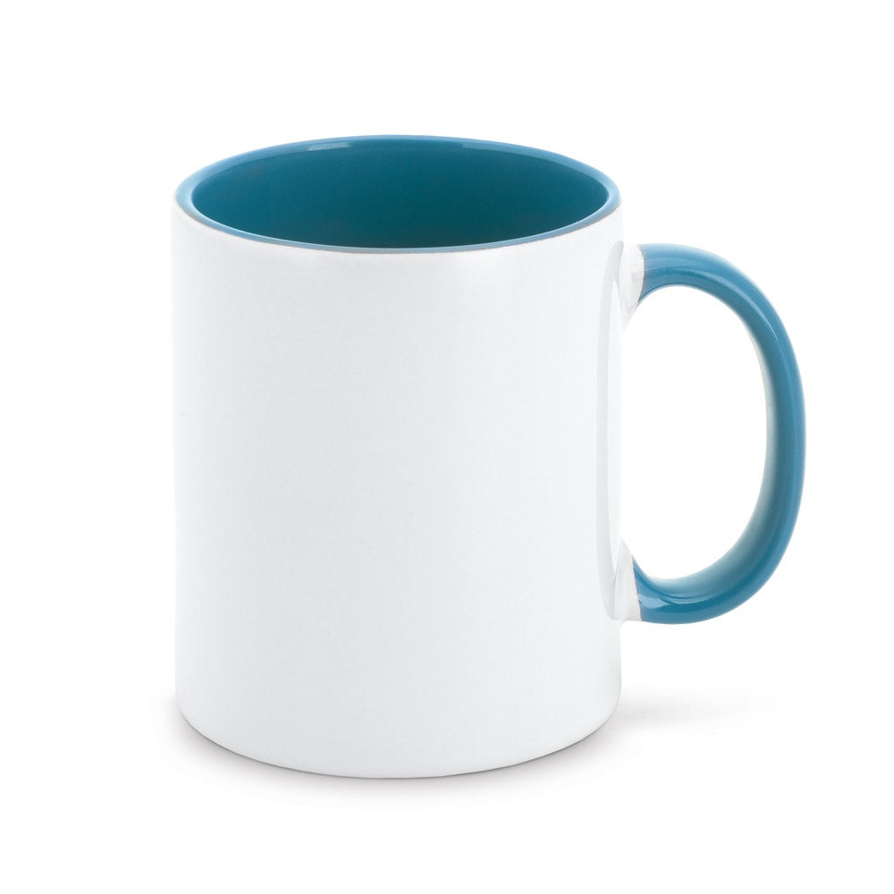 MOCHA promotional mug in light blue with custom logo branding