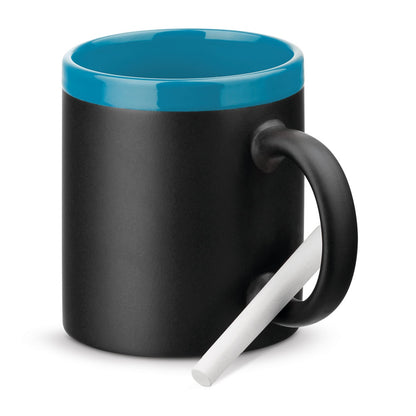 CHALKIE promotional mug in light blue with custom logo branding