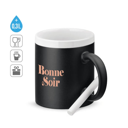 CHALKIE promotional mug (complete set view) with custom logo branding