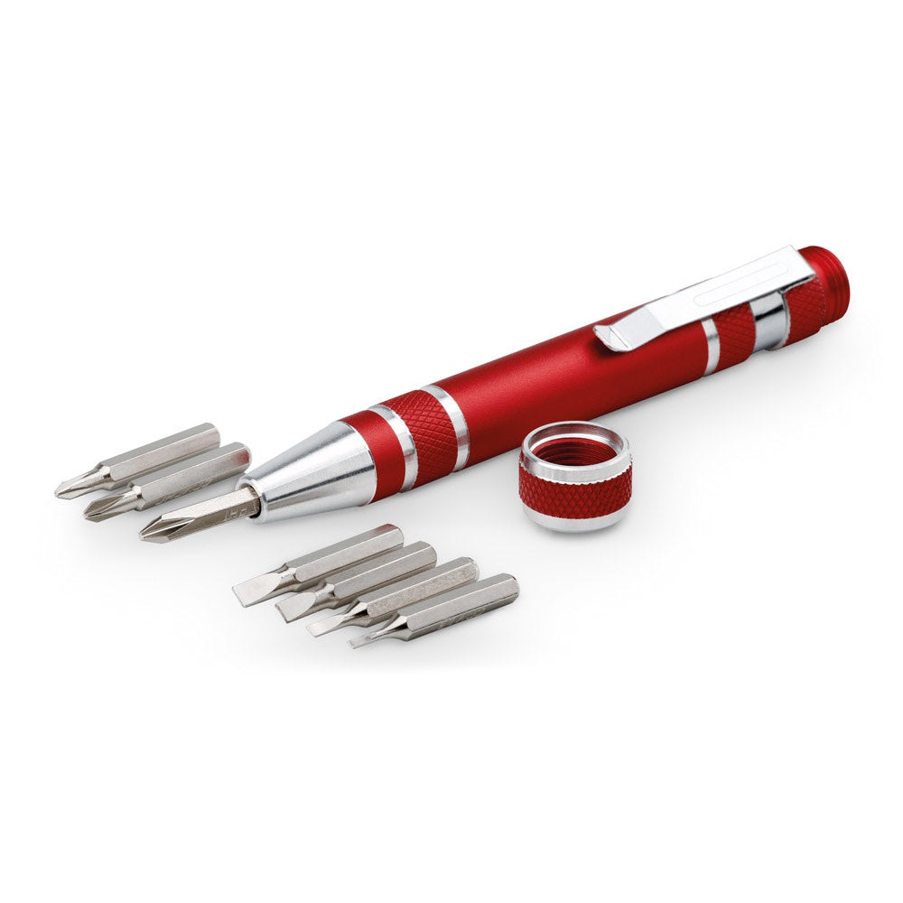 TOOLPEN promotional multi-tool in red with custom logo branding