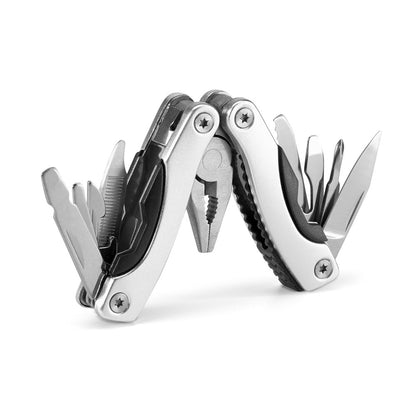 DUNITO promotional multi-tool in satin silver (detail view) with custom logo branding