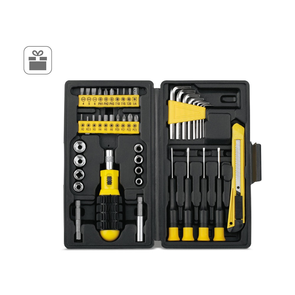 TUFF promotional multi-tool (complete set view) with custom logo branding