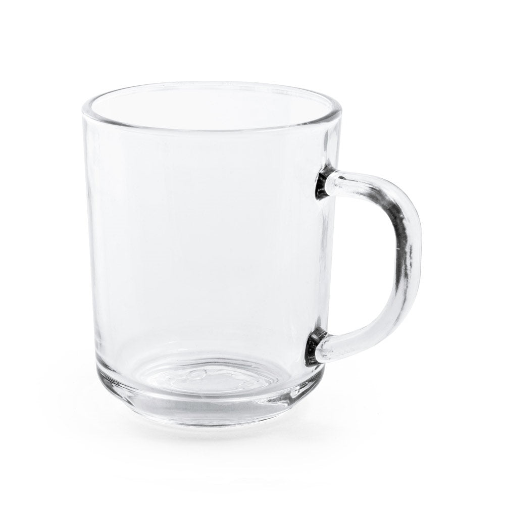 SOFFY promotional mug in transparent with custom logo branding