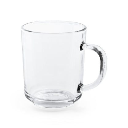 SOFFY promotional mug in transparent with custom logo branding