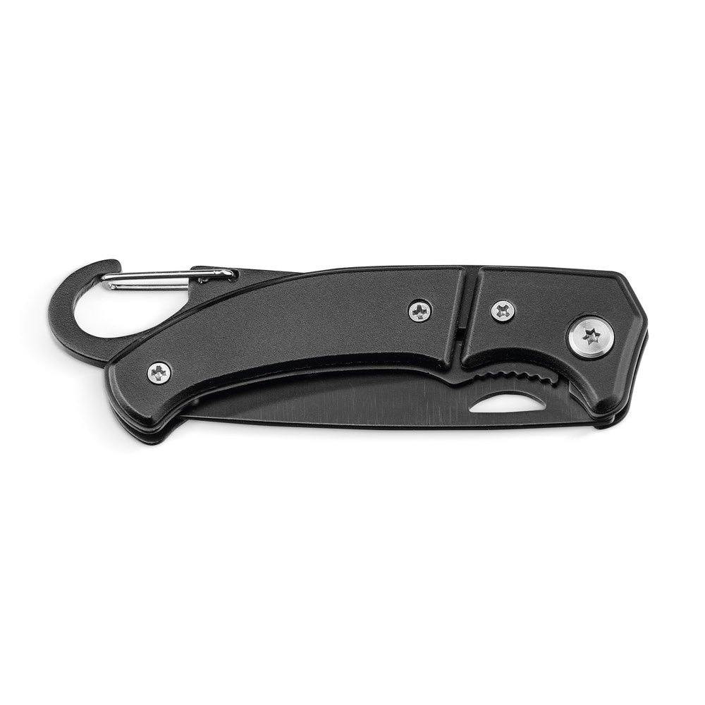 FRED promotional multi-tool in black (detail view) with custom logo branding