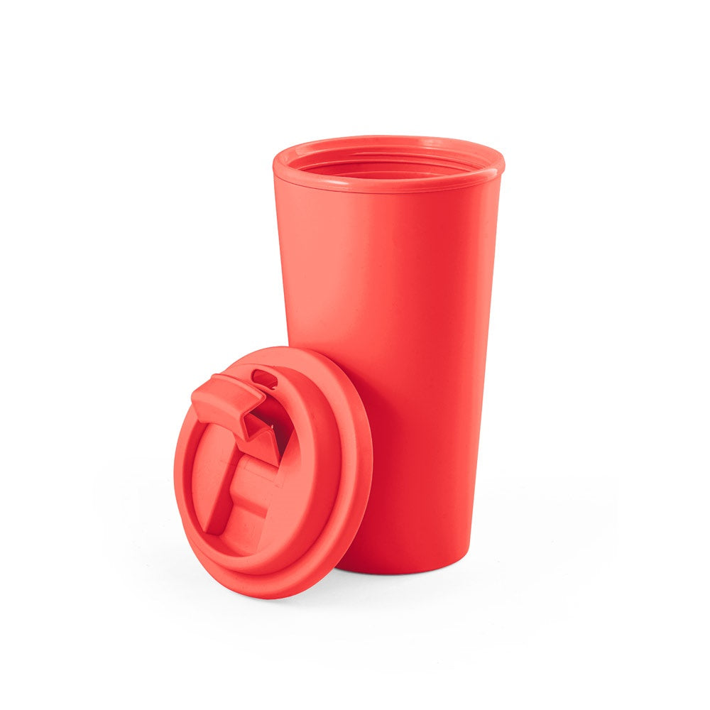 CUPPARI promotional thermal bottle in red (detail view) with custom logo branding
