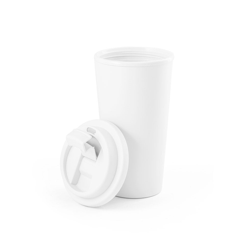 CUPPARI promotional thermal bottle in white (detail view) with custom logo branding