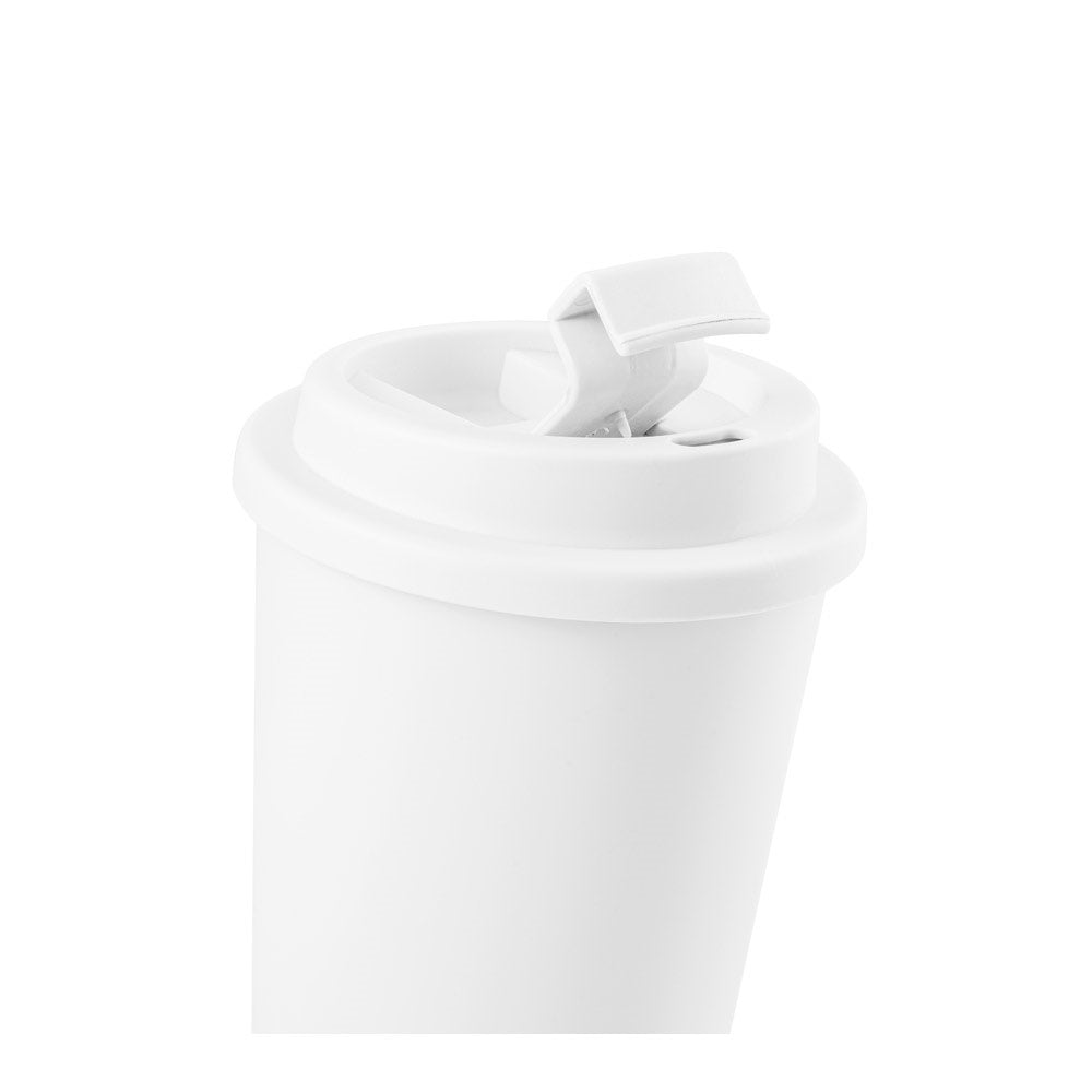 CUPPARI promotional thermal bottle in white (detail view) with custom logo branding