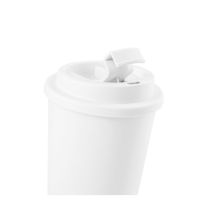 CUPPARI promotional thermal bottle in white (detail view) with custom logo branding