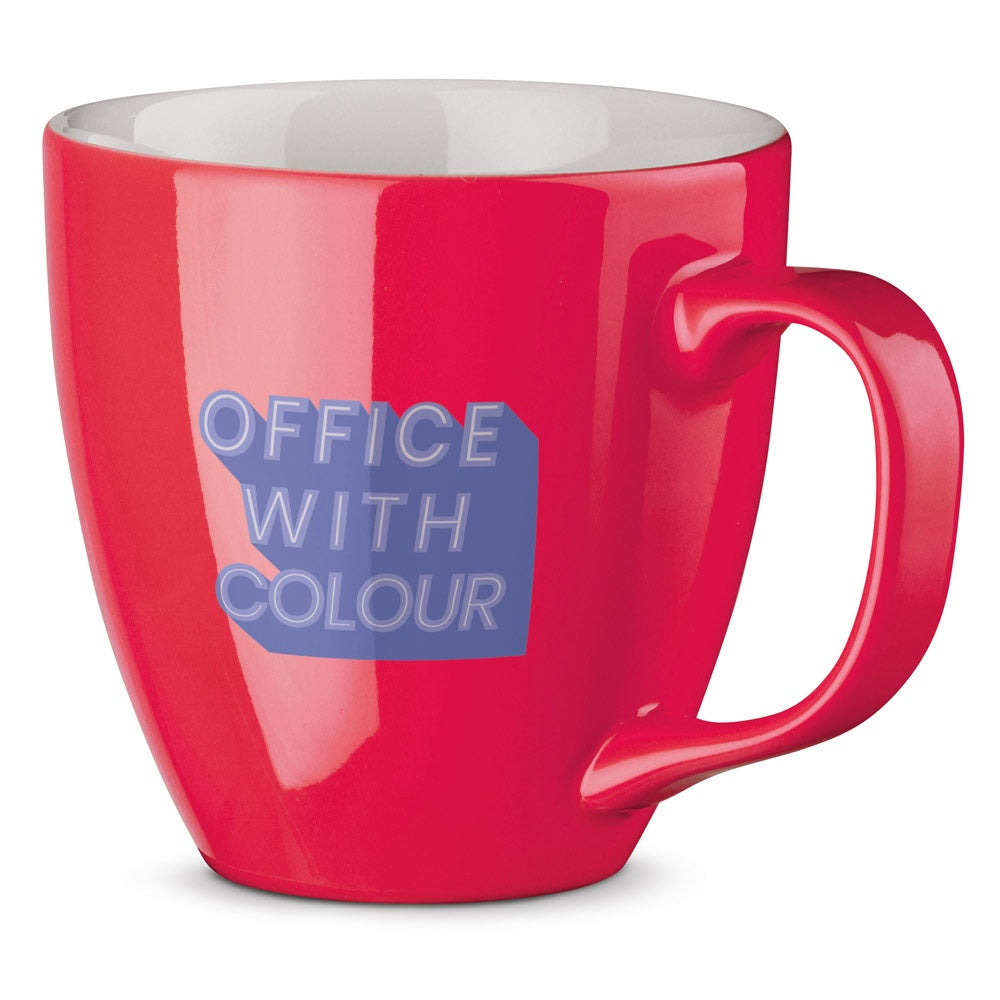 PANTHONY promotional mug in pink with custom logo branding