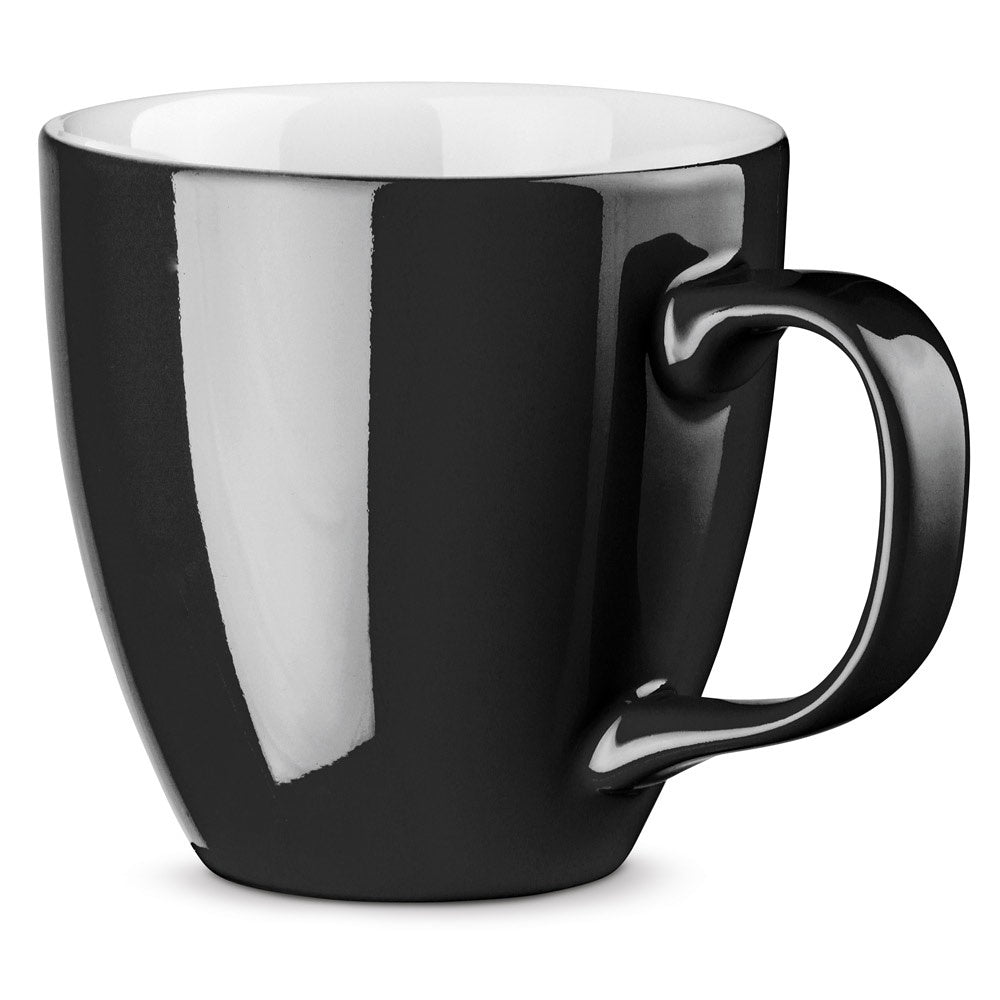 PANTHONY promotional mug in black with custom logo branding