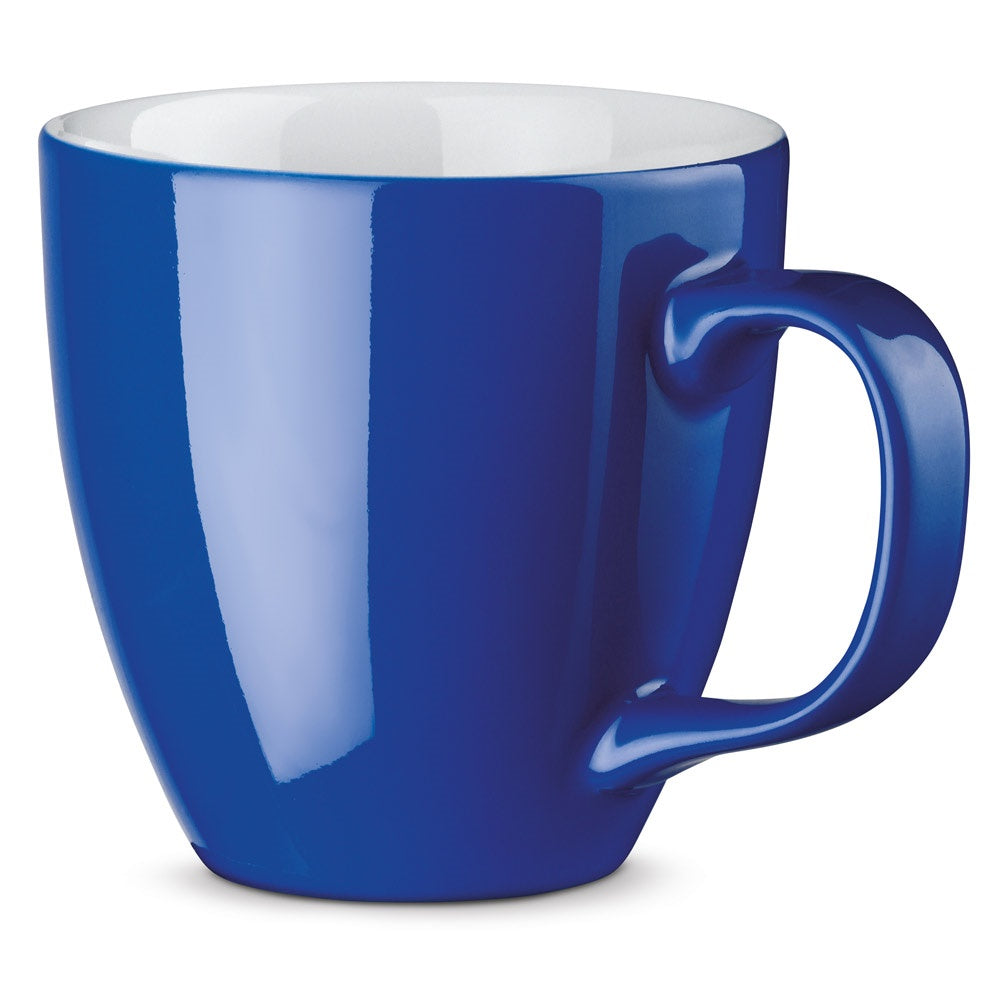 PANTHONY promotional mug in blue with custom logo branding