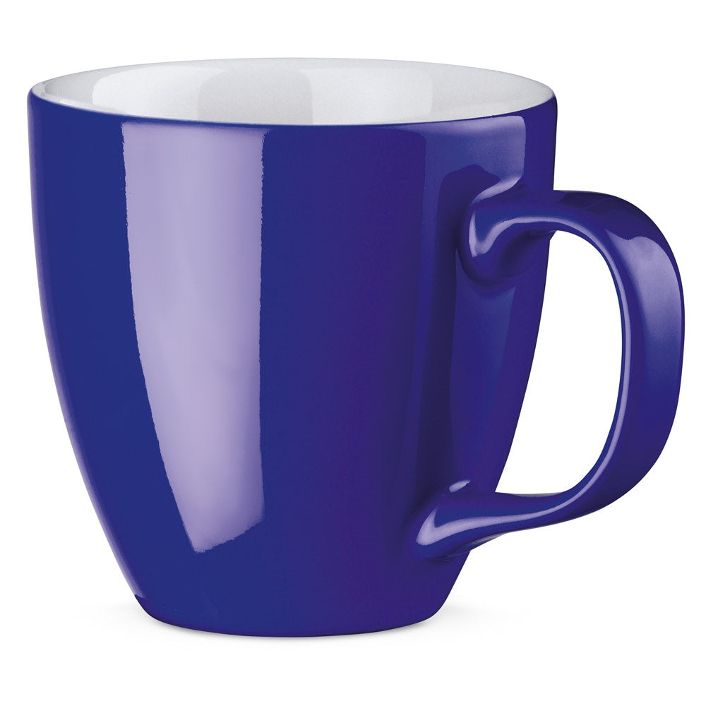 PANTHONY promotional mug in royal blue with custom logo branding