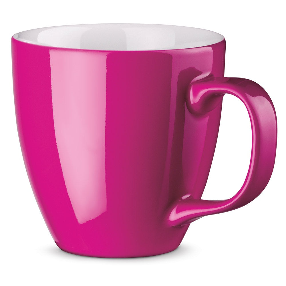 PANTHONY promotional mug in dark pink with custom logo branding