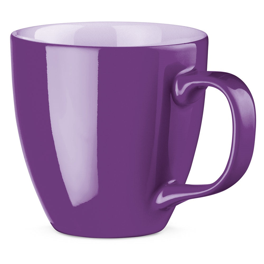 PANTHONY promotional mug in purple with custom logo branding