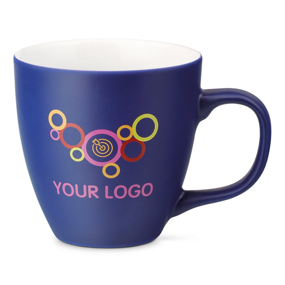 PANTHONY MAT promotional mug in royal blue with custom logo branding